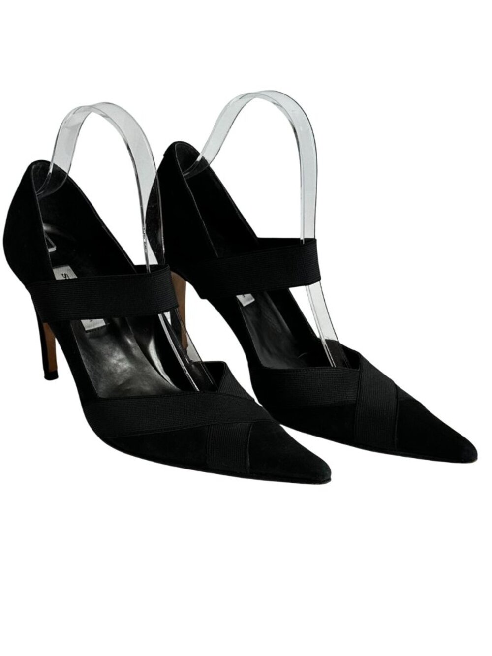 SACHA LONDON Black Suede Pointy Toe Pumps Elastic Straps Stiletto Heel Sz 8.5